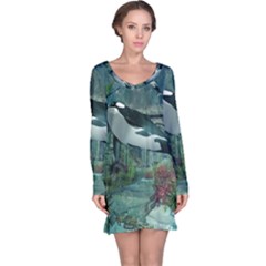 Wonderful Orca In Deep Underwater World Long Sleeve Nightdress by FantasyWorld7