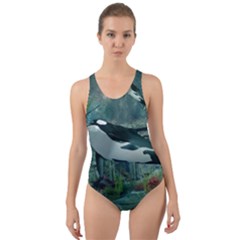 Wonderful Orca In Deep Underwater World Cut-out Back One Piece Swimsuit by FantasyWorld7