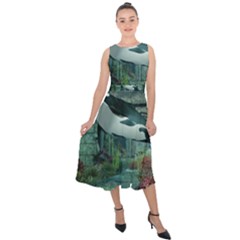 Wonderful Orca In Deep Underwater World Midi Tie-back Chiffon Dress