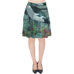 Wonderful Orca In Deep Underwater World Velvet High Waist Skirt by FantasyWorld7