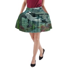 Wonderful Orca In Deep Underwater World A-line Pocket Skirt by FantasyWorld7