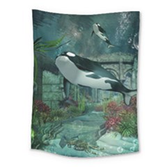 Wonderful Orca In Deep Underwater World Medium Tapestry by FantasyWorld7