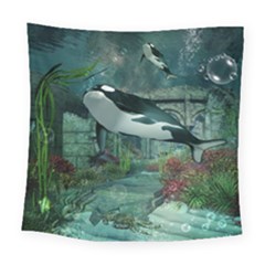 Wonderful Orca In Deep Underwater World Square Tapestry (large) by FantasyWorld7