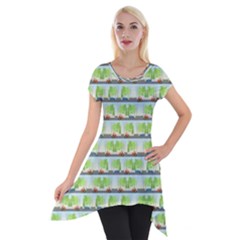 Cars And Trees Pattern Short Sleeve Side Drop Tunic by linceazul