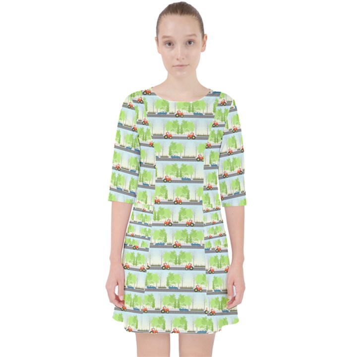 Cars And Trees Pattern Pocket Dress