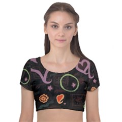 Hearts Velvet Short Sleeve Crop Top 