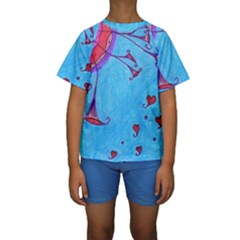 Hearts And Blue Kids  Short Sleeve Swimwear