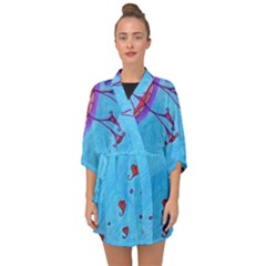 Hearts And Blue Half Sleeve Chiffon Kimono