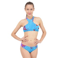 Hearts And Blue High Neck Bikini Set