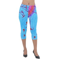 Hearts And Blue Lightweight Velour Capri Leggings 