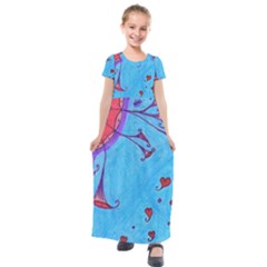 Hearts And Blue Kids  Short Sleeve Maxi Dress by snowwhitegirl