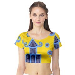 Blue House Short Sleeve Crop Top by snowwhitegirl