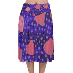 Underwater Pink Hearts Velvet Flared Midi Skirt by snowwhitegirl