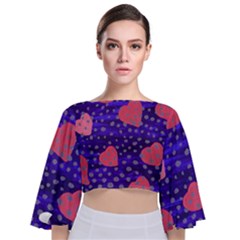 Underwater Pink Hearts Tie Back Butterfly Sleeve Chiffon Top by snowwhitegirl