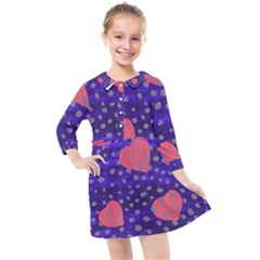 Underwater Pink Hearts Kids  Quarter Sleeve Shirt Dress