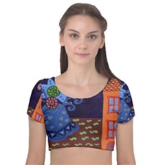 Jack In The Box Flower Velvet Short Sleeve Crop Top  by snowwhitegirl