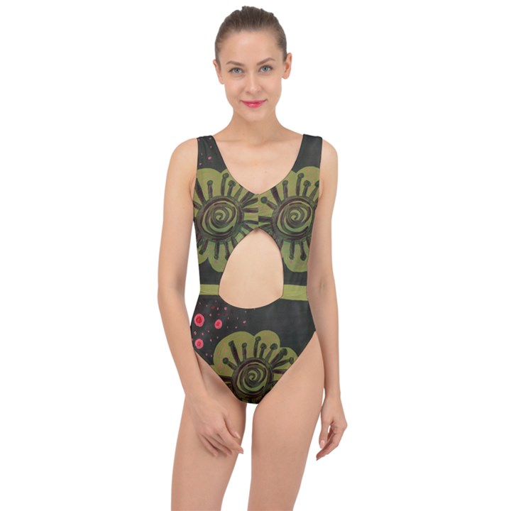 Flower Spitting Out Pink Pollen Center Cut Out Swimsuit