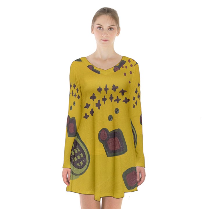 Hairdryer Easter Egg Long Sleeve Velvet V-neck Dress