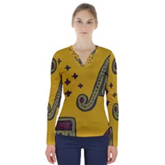 Indian Violin V-neck Long Sleeve Top by snowwhitegirl