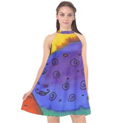 Whale And Eggs Halter Neckline Chiffon Dress  by snowwhitegirl