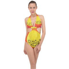 Red Sun Halter Front Plunge Swimsuit