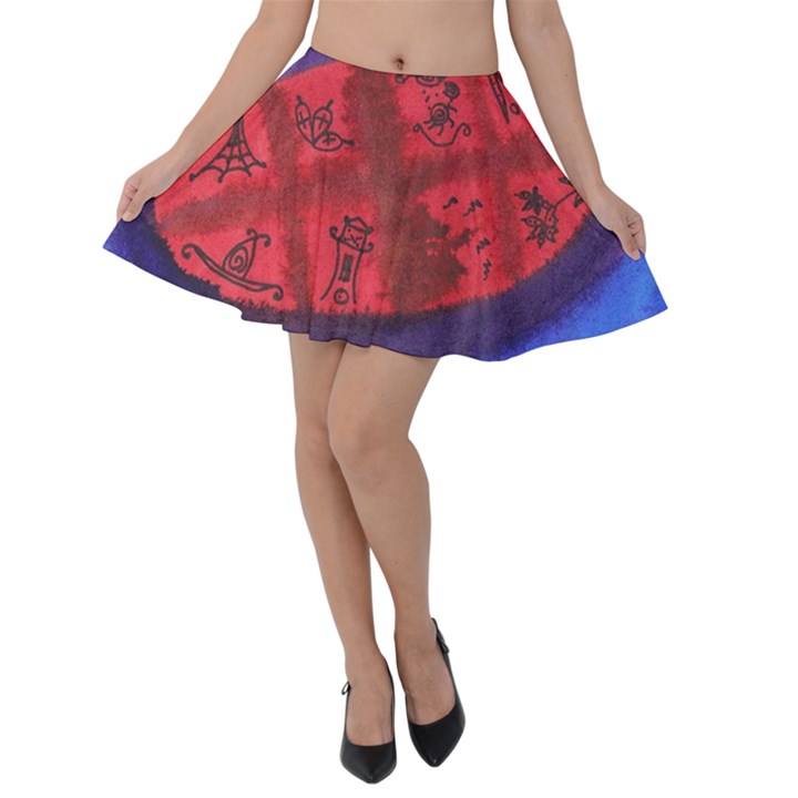 Red Egg Velvet Skater Skirt