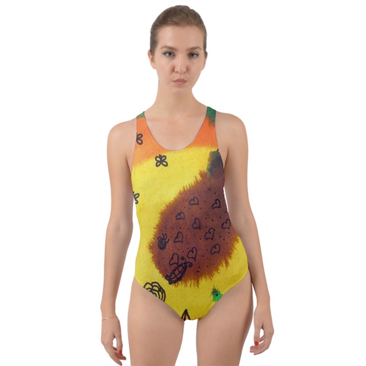 Pirana Eating Flower Cut-Out Back One Piece Swimsuit