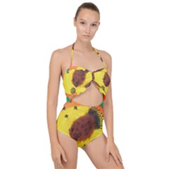 Pirana Eating Flower Scallop Top Cut Out Swimsuit