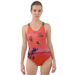 Flying Eyebird Cut-out Back One Piece Swimsuit by snowwhitegirl