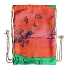 Flying Eyebird Drawstring Bag (large) by snowwhitegirl