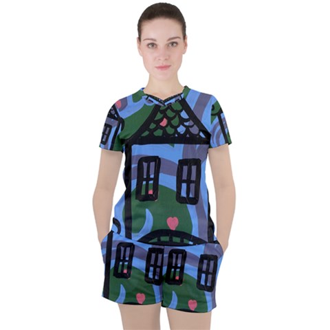 Smiling House Women s Tee And Shorts Set by snowwhitegirl