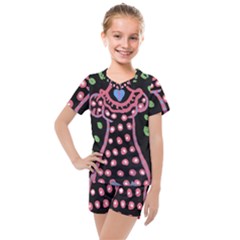 Dress And Falling Leaves Kids  Mesh Tee And Shorts Set