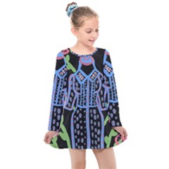 Dress And Flowers Kids  Long Sleeve Dress