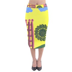 Pink House And Fence Velvet Midi Pencil Skirt by snowwhitegirl