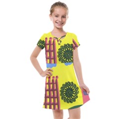 Pink House And Fence Kids  Cross Web Dress by snowwhitegirl