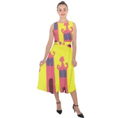 Three Houses Saying Ohhhh Midi Tie-back Chiffon Dress by snowwhitegirl