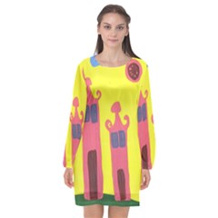 Three Houses Saying Ohhhh Long Sleeve Chiffon Shift Dress  by snowwhitegirl