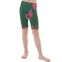 Floating Strawberries Kids  Mid Length Swim Shorts