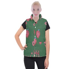 Floating Strawberries Women s Button Up Vest