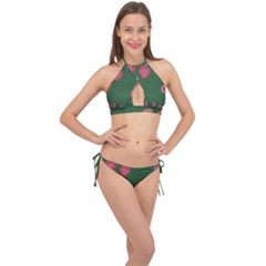 Floating Strawberries Cross Front Halter Bikini Set