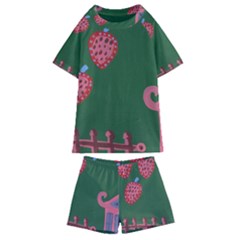 Floating Strawberries Kids  Swim Tee and Shorts Set