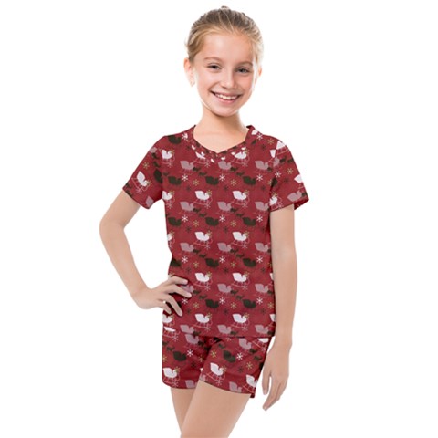 Snow Sleigh Deer Red Kids  Mesh Tee And Shorts Set by snowwhitegirl