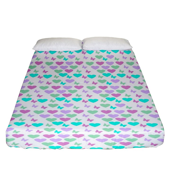 Hearts Butterflies White 1200 Fitted Sheet (King Size)