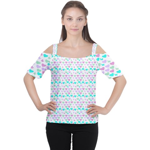 Hearts Butterflies White 1200 Cutout Shoulder Tee by snowwhitegirl