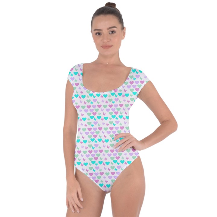 Hearts Butterflies White 1200 Short Sleeve Leotard 