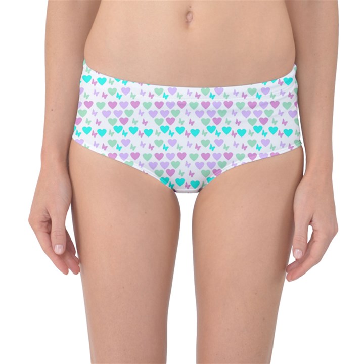 Hearts Butterflies White 1200 Mid-Waist Bikini Bottoms