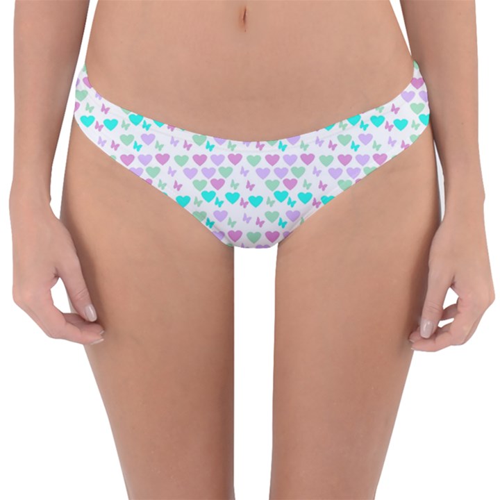 Hearts Butterflies White 1200 Reversible Hipster Bikini Bottoms