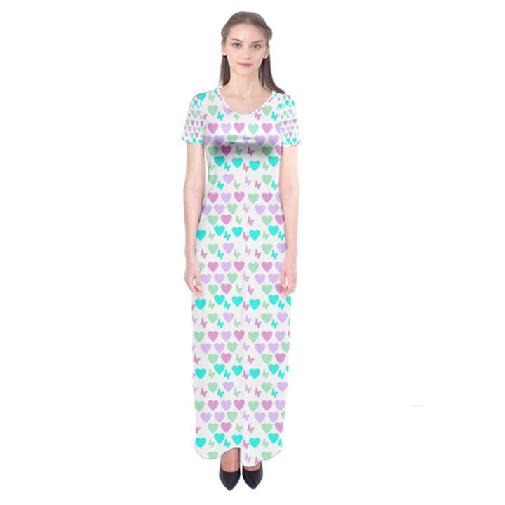 Hearts Butterflies White 1200 Short Sleeve Maxi Dress