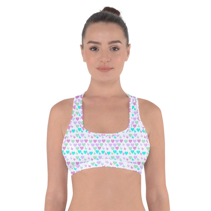 Hearts Butterflies White 1200 Cross Back Sports Bra