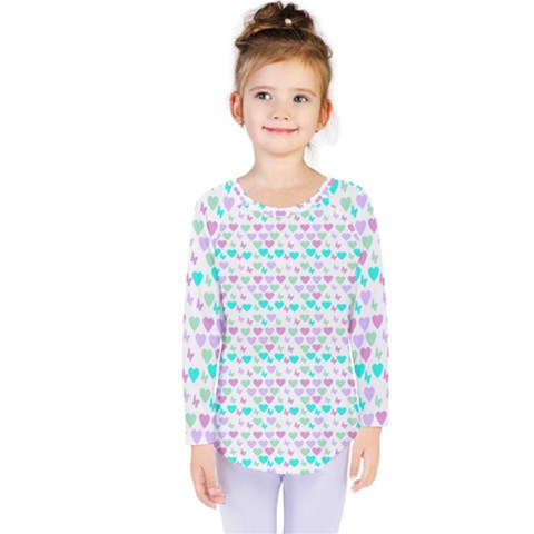 Hearts Butterflies White 1200 Kids  Long Sleeve Tee by snowwhitegirl